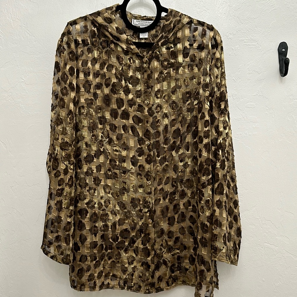 Simonton Says by George Simonton Sheer Metallic Thread Hood Button Down Shirt